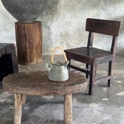 Small stool or small oval side table in solid teak wabi-sabi H24 53
