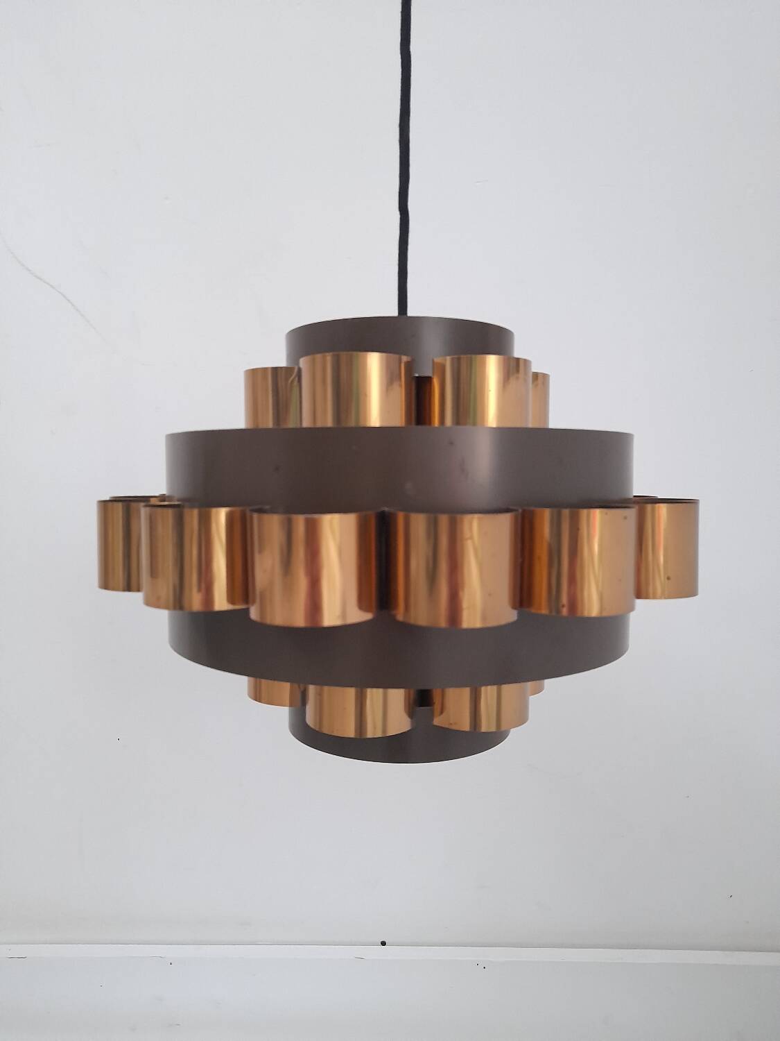 Danish copper suspension light by Werner Schou, 1970s.