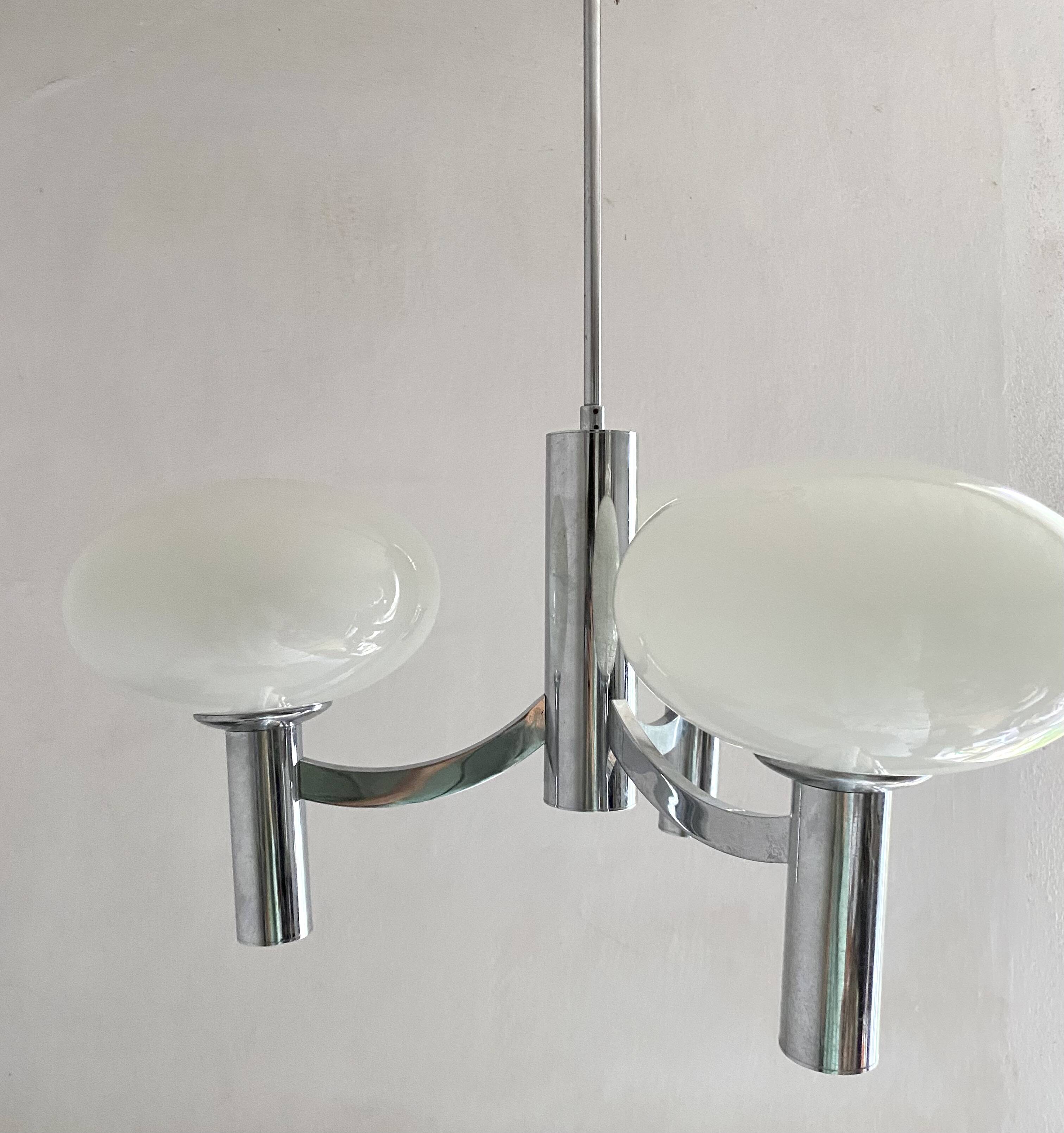 Space age glass and chrome chandelier, Italian design 1970
