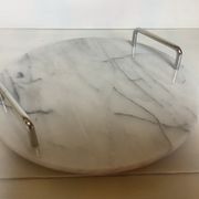 Marble dish with chrome metal handles