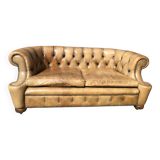 2-seater Chesterfield sofa in tan leather