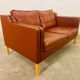Vintage danish mid century stouby dark cognac leather 2 seater sofa