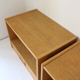 2 Scandinavian wall-mounted bedside tables with drawers, oak, 1960