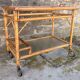 Vintage rolling dessert trolley in rattan, removable tray, Riviera style, 50s-60s.