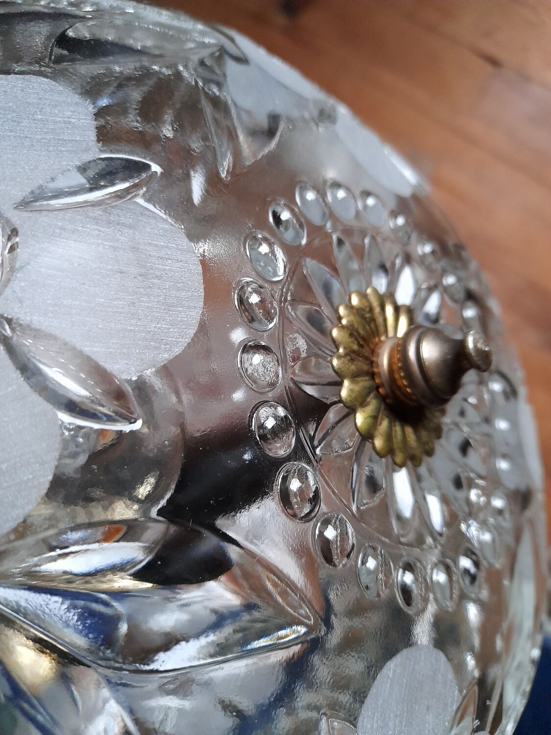 Chandelier crystal décor polished flowers, vintage 1950 style art deco