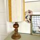 Large vintage lamp with turned wooden base, wool and rope striped lampshade