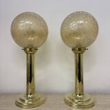 Set of 2 large globe table lamp glass and brass
