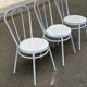 3 white steel and beige leather bistro chairs