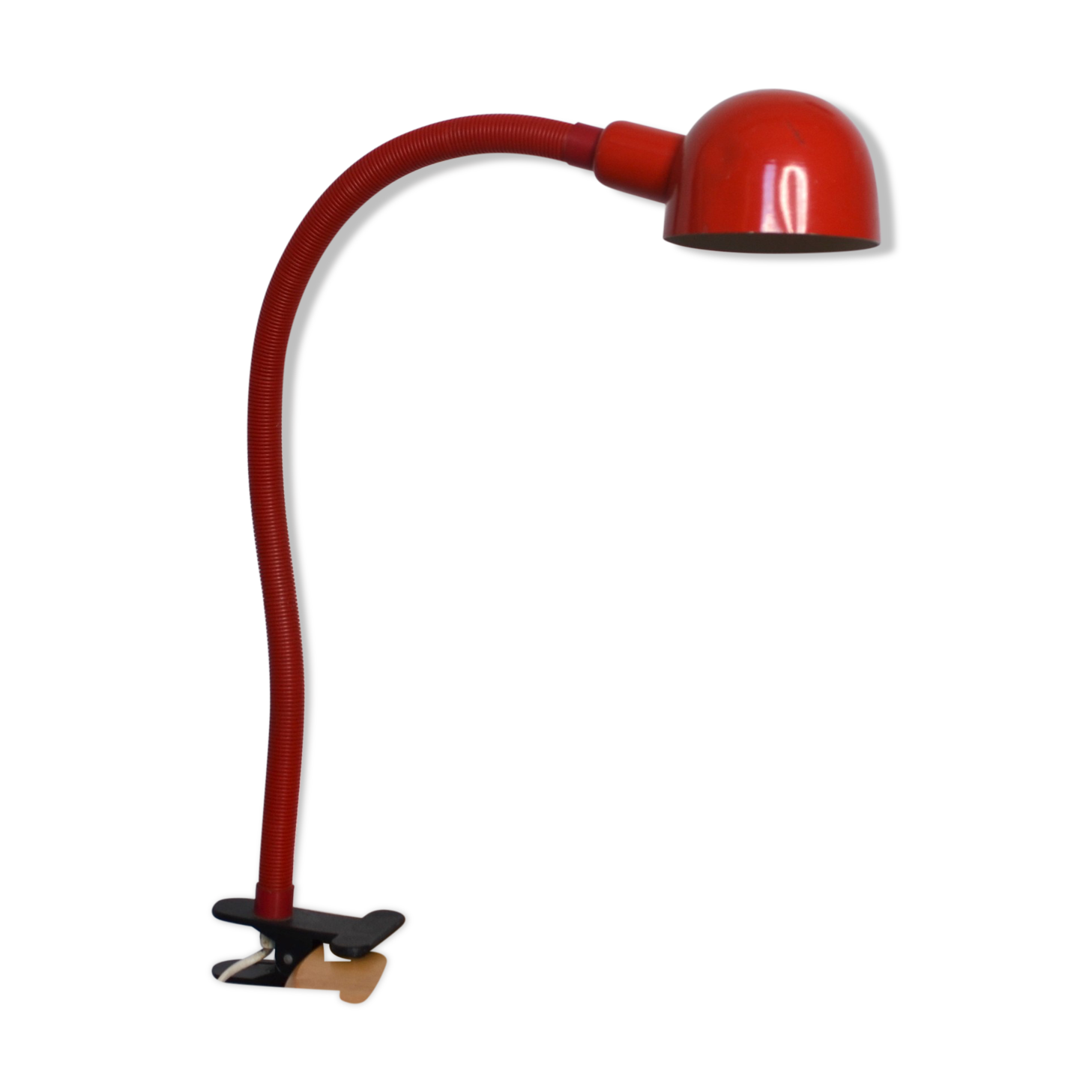 Red articulated clip-on desk lamp vintage