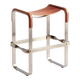 Contemporary bar stool in aged silver steel and natural tobacco leather.