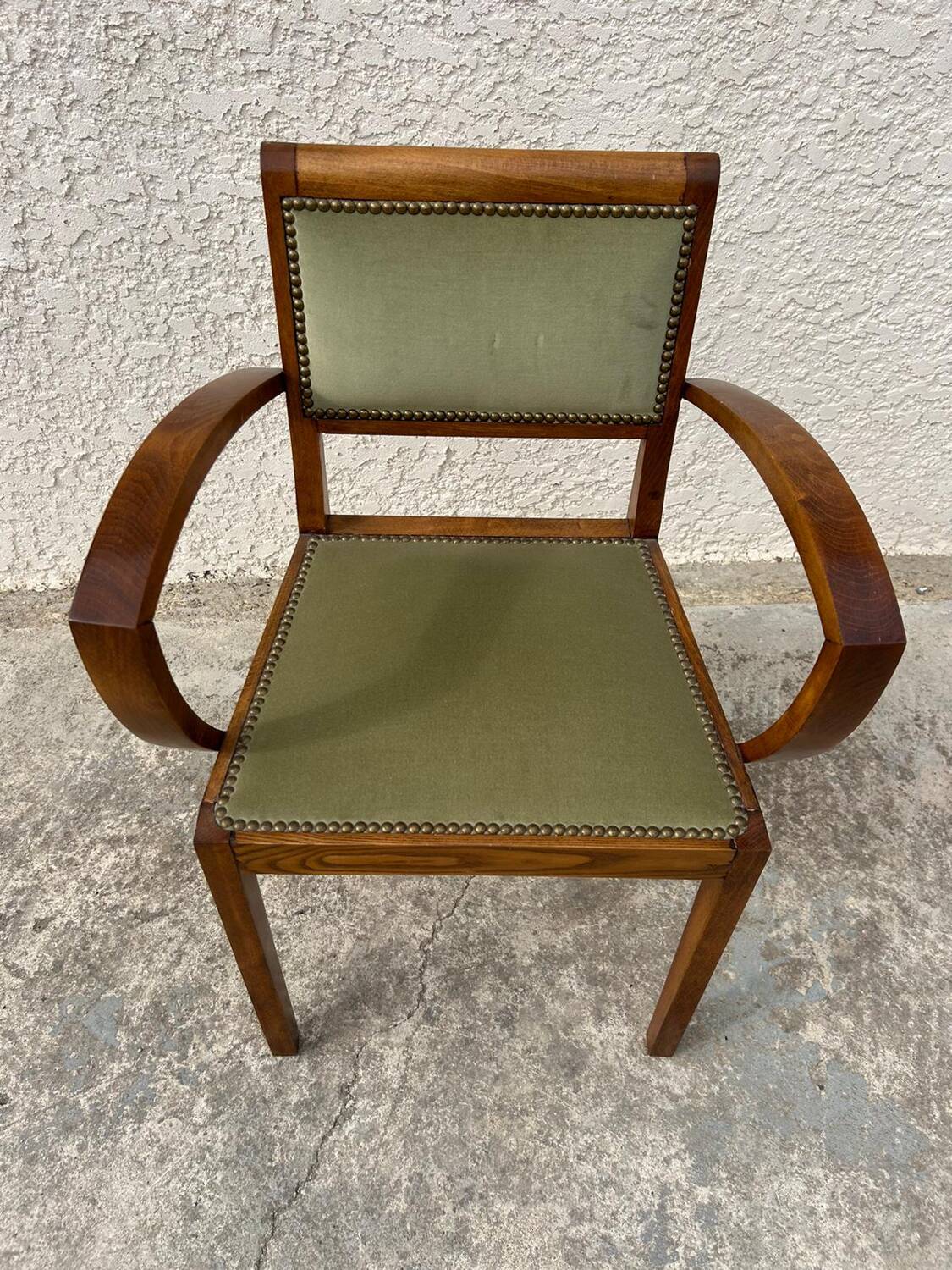 Pair of green velvet bridge armchairs