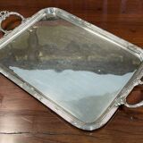 Rectangular tray with LOUIS XVI style handles in silver-plated metal, work from the 1950s