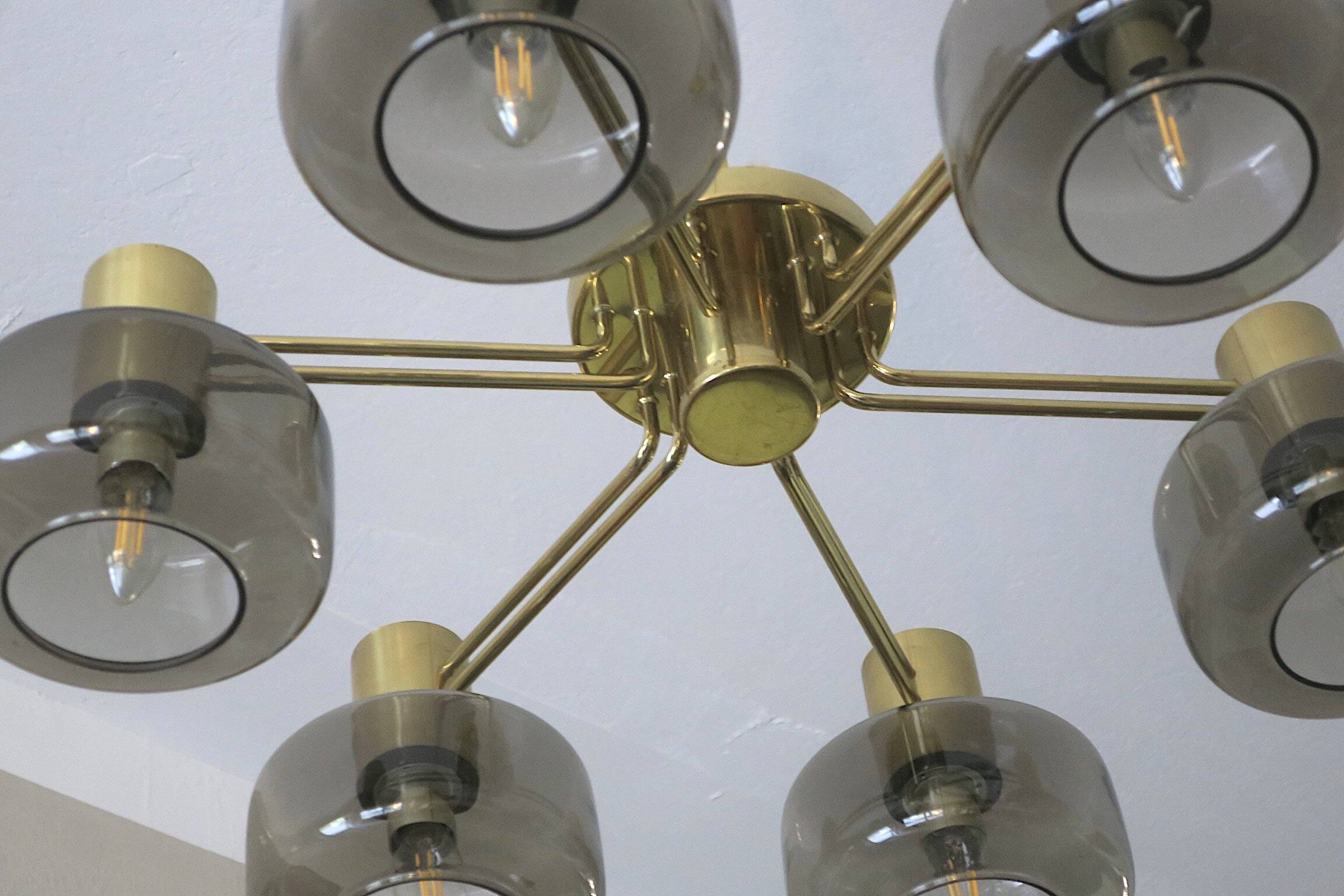 Large brass and glass chandelier by Hans-Agne Jakobsson, Sweden 1960s