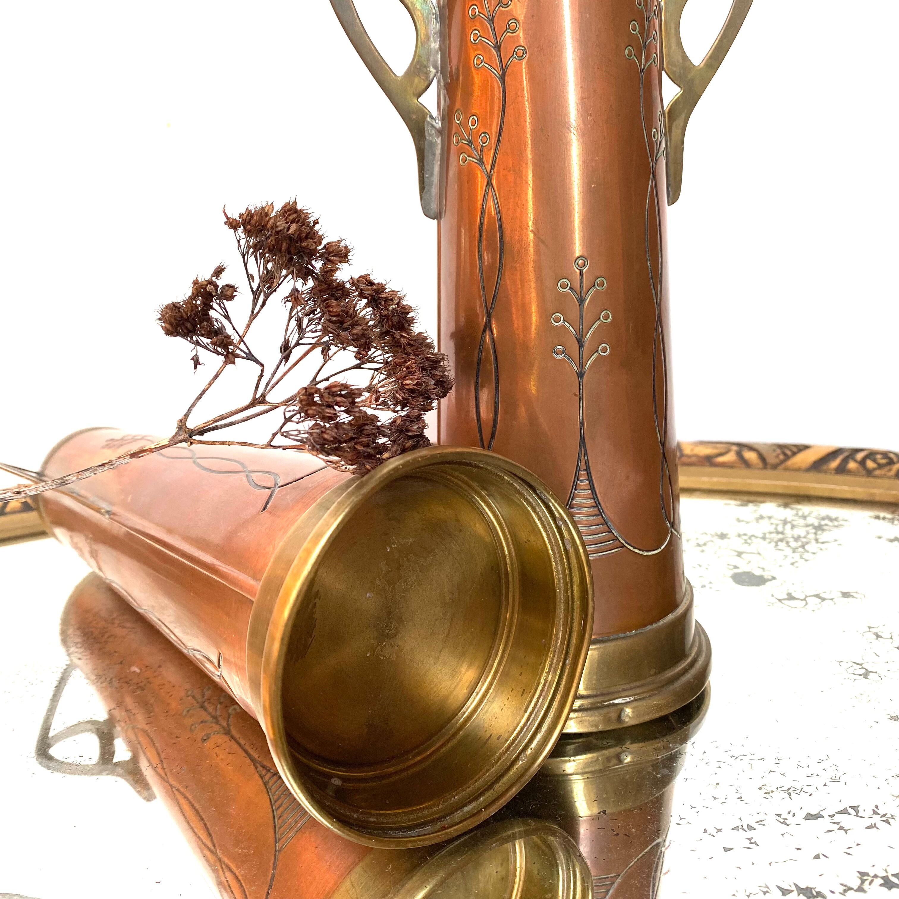 Pair of GBN art deco copper and brass vases