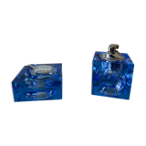 Cendrier et briquet rechargeable en verre bleu design vintage 1970