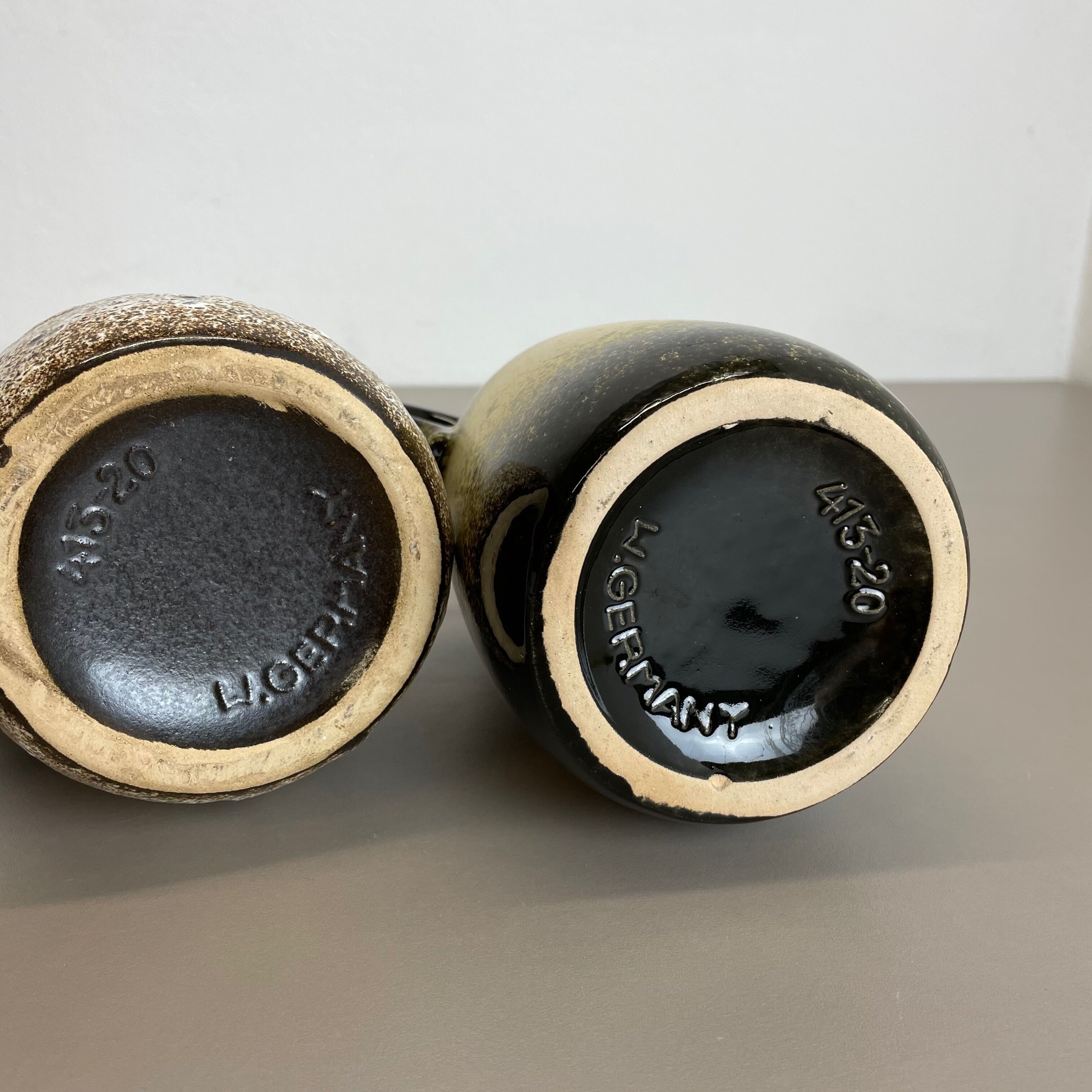 Set of Three 1970s Pottery Fat Lava "413-20" Vases Made by Scheurich, Germany