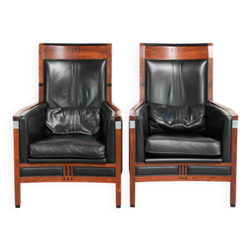 Ensemble de 2 fauteuils de style Art Déco en cuir de vache noir.