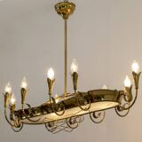 After Pietro Chiesa Italian Brass 12 Lights Candelier Fontana Arte