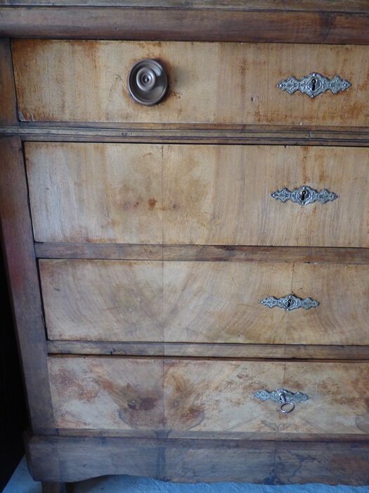 Antique chest of drawers with 4 drawers of Epoque Louis Philippe in solid walnut wood and walnut veneer - Totalme