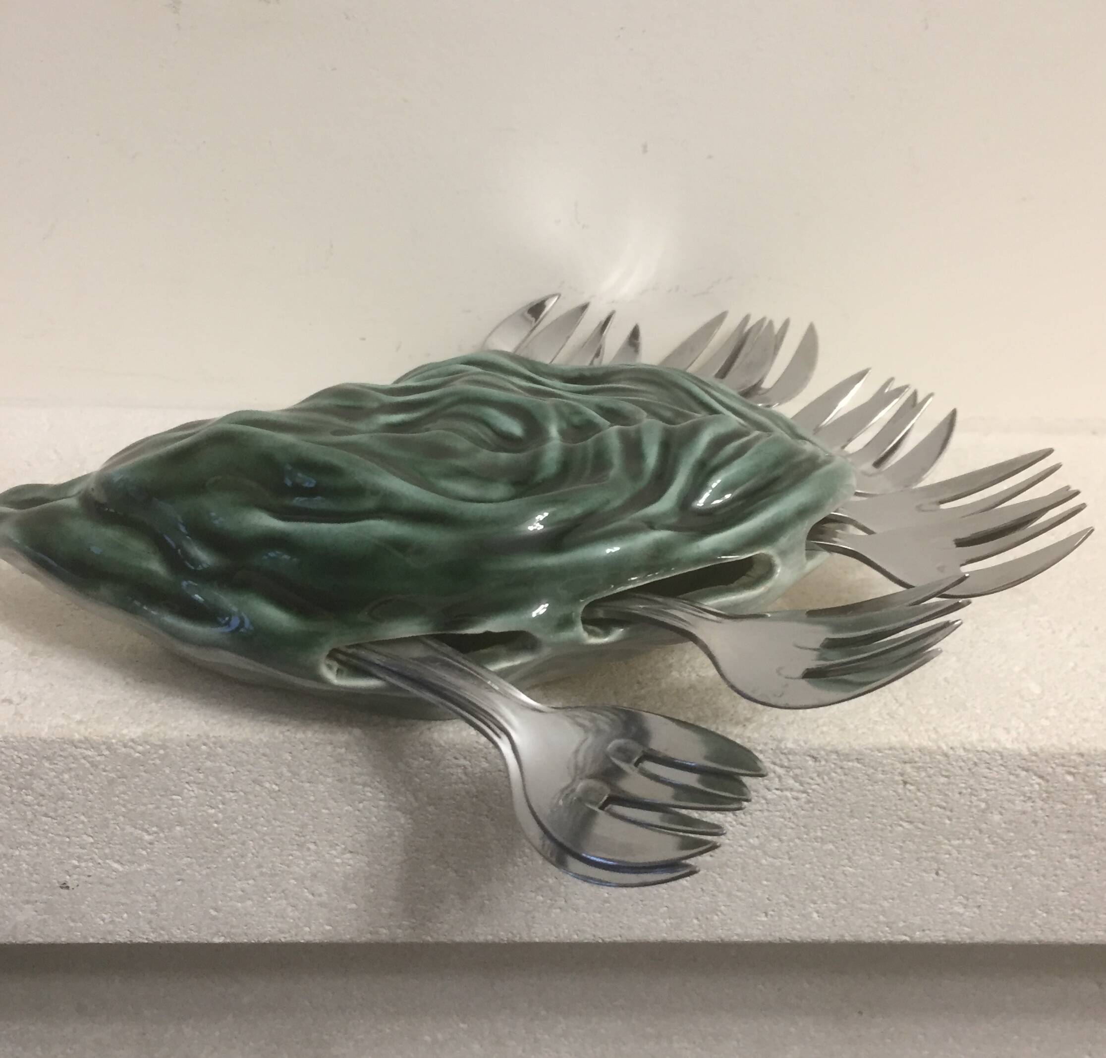 Holder for 12 oyster forks - slip - ceramic - vintage