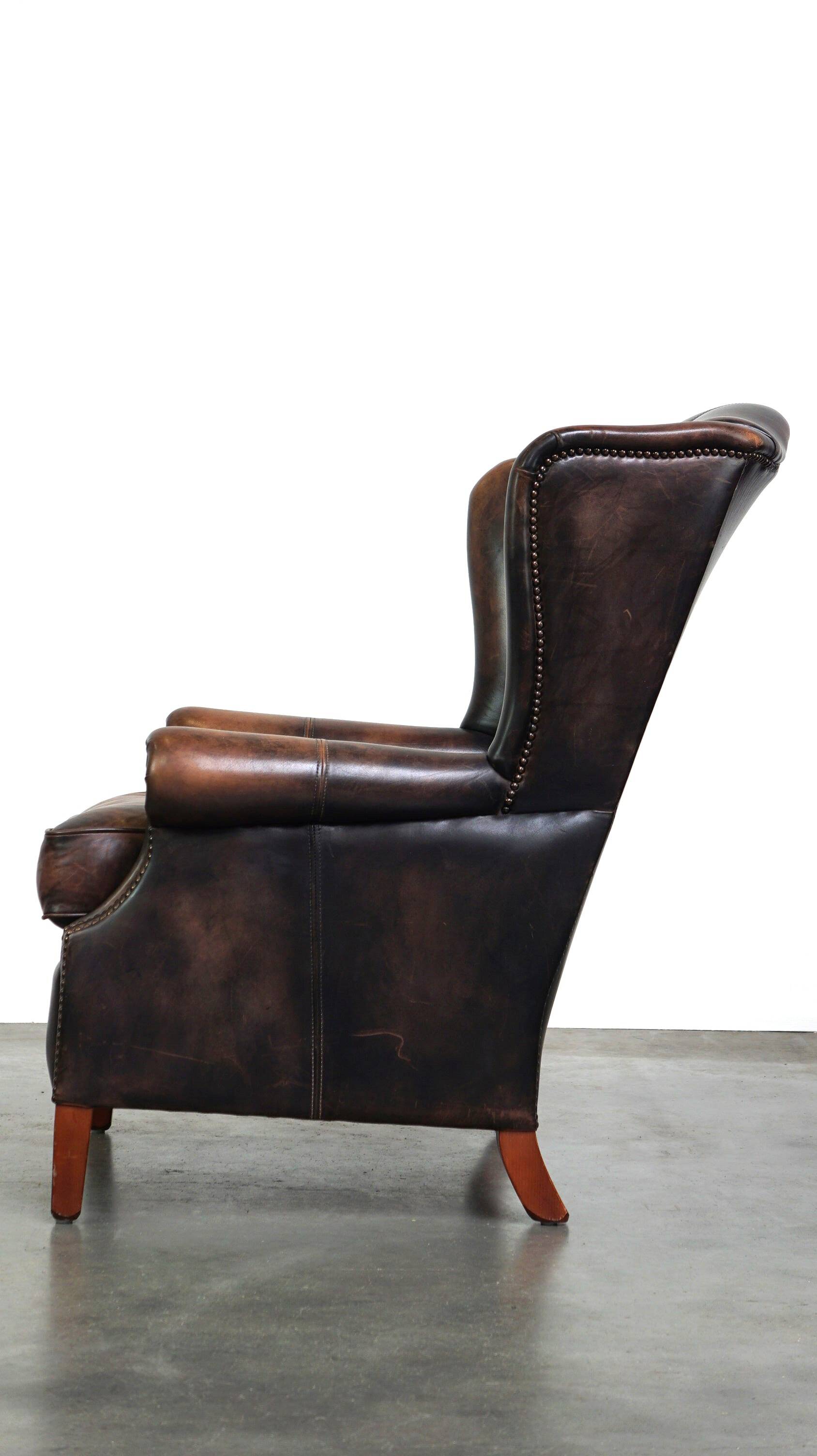 Cowhide Leather Wingback Armchair in English Style with Unique Colors and Excellent Comfort