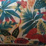 Coussin en lin feuillage tropiques vert jaune orange