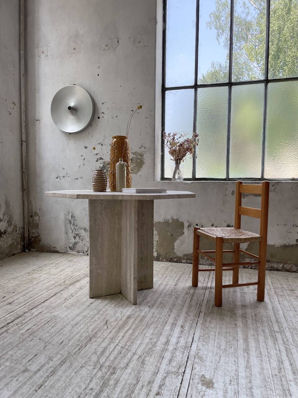 Octagonal travertine coffee table