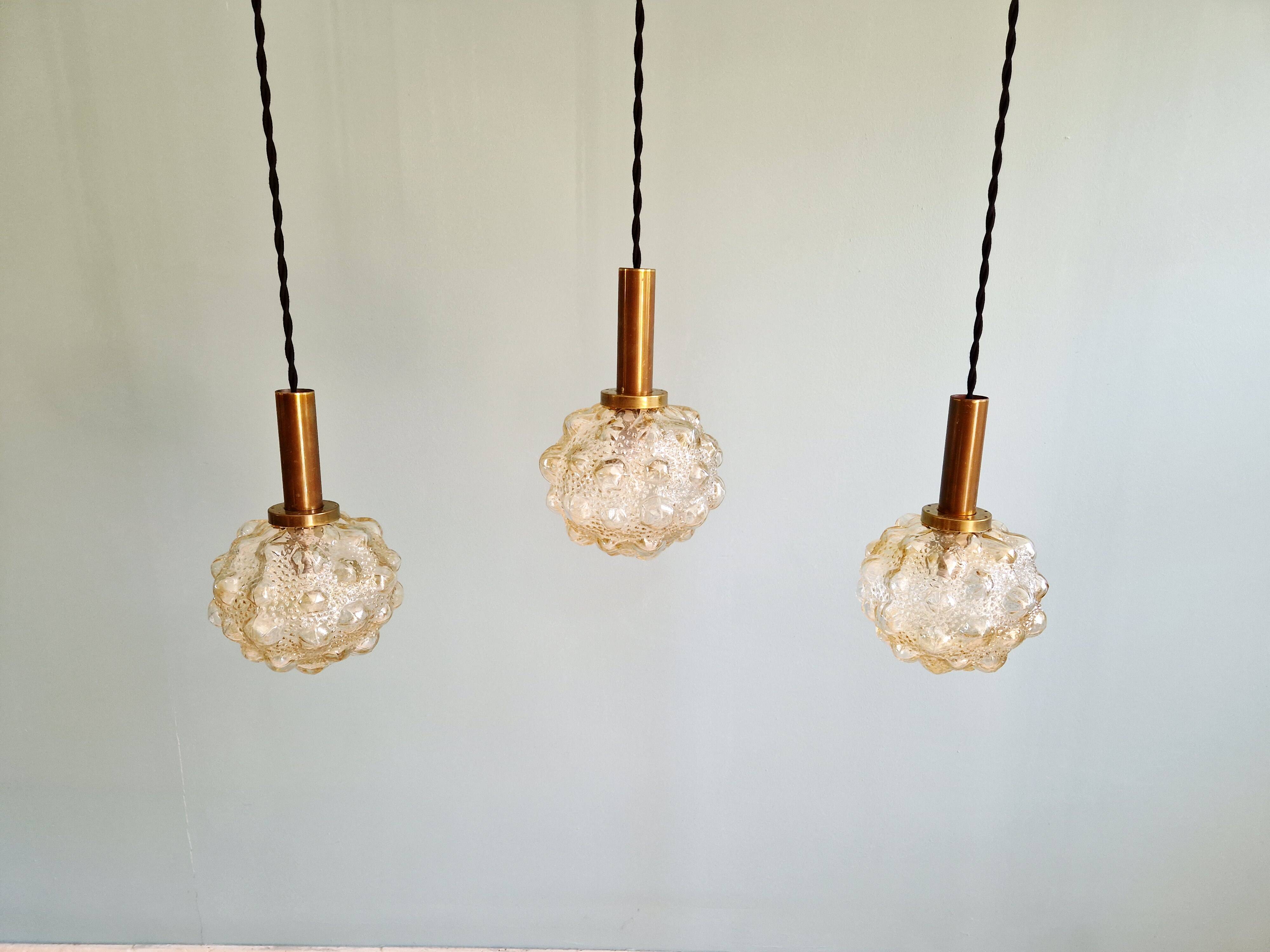 Amber bubble glass pendant (5 available), Helena Tynell, 1970