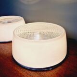 Plafonnier industriel Holophane en verre opaline blanc et transparent (7 disponibles)