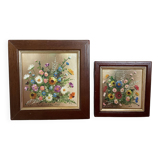 Pair of mini oil painting frames on isorel flowers by Magda Verschaeve