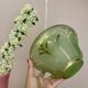 Vintage art deco globe pendant light in green and gold frosted glass