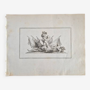 Gravure sur cuivre XVIIème siècle "Trophée à l'amour" Par Sébastien de Pontault de Beaulieu