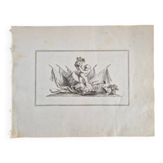 Gravure sur cuivre XVIIème siècle "Trophée à l'amour" Par Sébastien de Pontault de Beaulieu