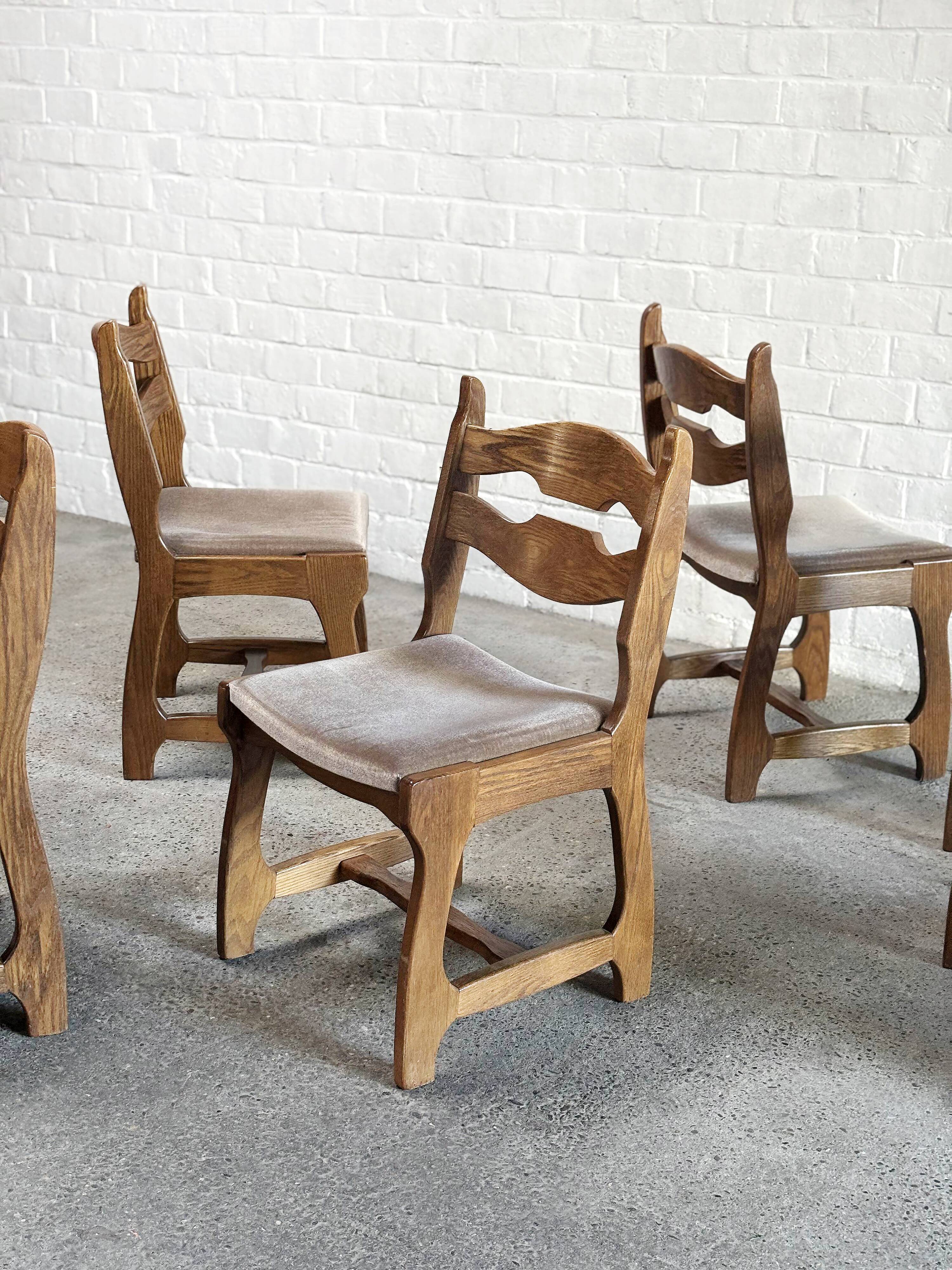 Dining Chairs in Wood and Fabric attributed to Guillerme Et Chambron, 1950s, Set of 6