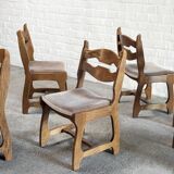 Dining Chairs in Wood and Fabric attributed to Guillerme Et Chambron, 1950s, Set of 6