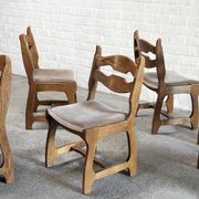 Dining Chairs in Wood and Fabric attributed to Guillerme Et Chambron, 1950s, Set of 6