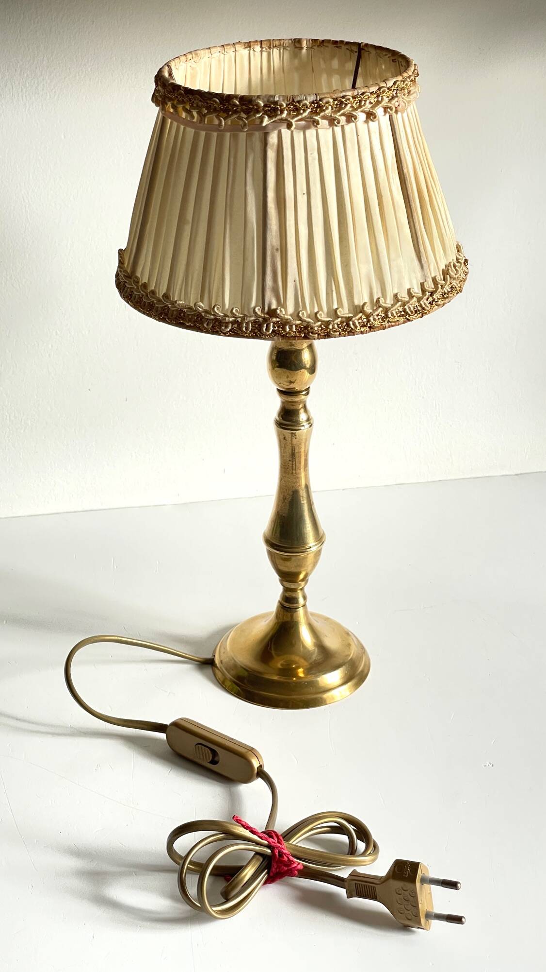 Solid brass lamp and antique lampshade
