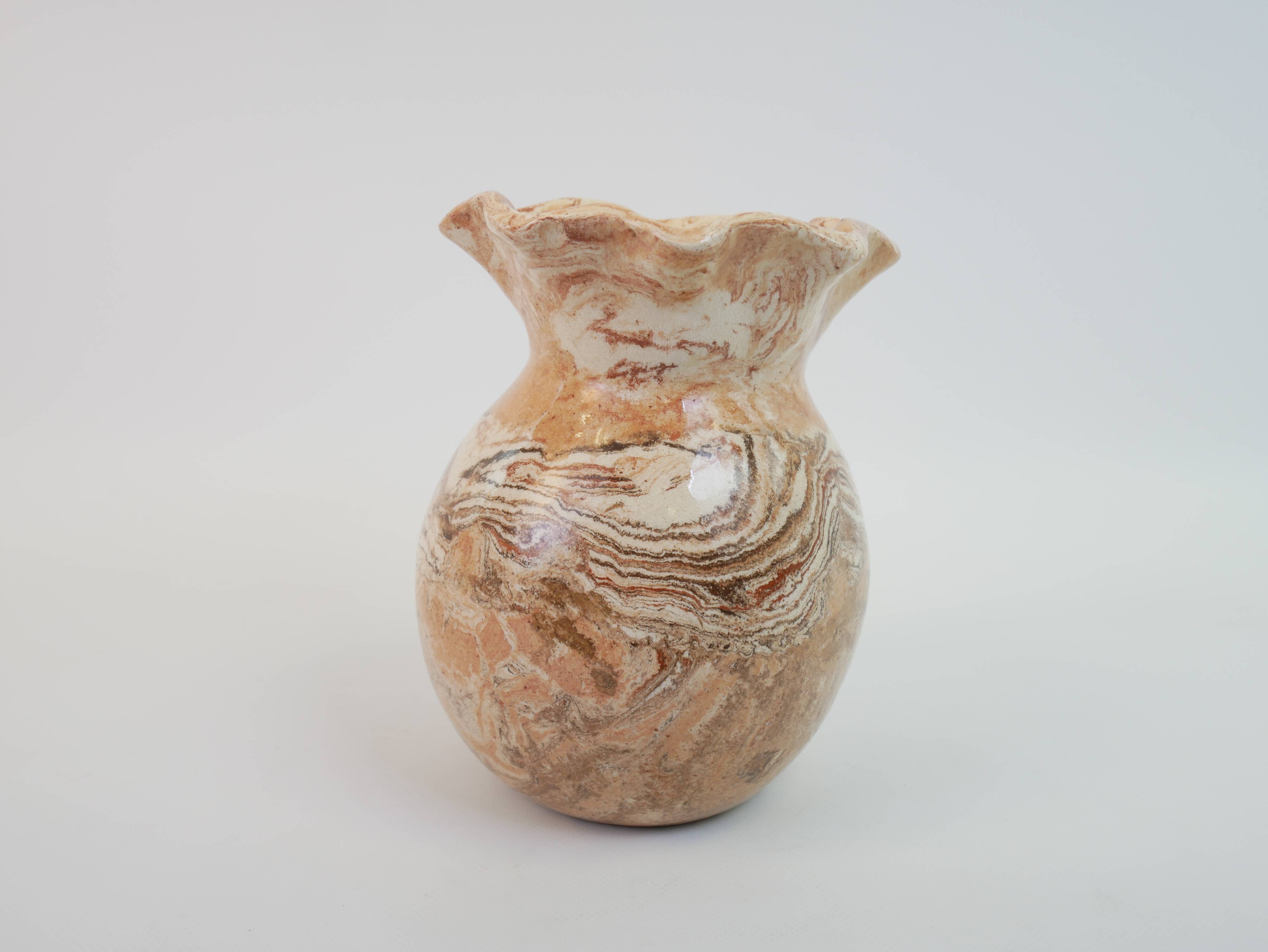 Round vase with corolla neck in ochre mixed earth