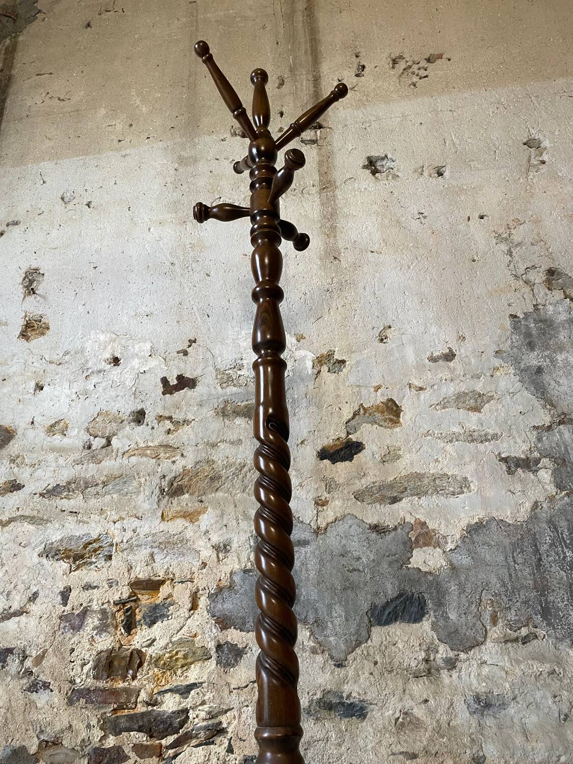 Antique turned wooden coat rack