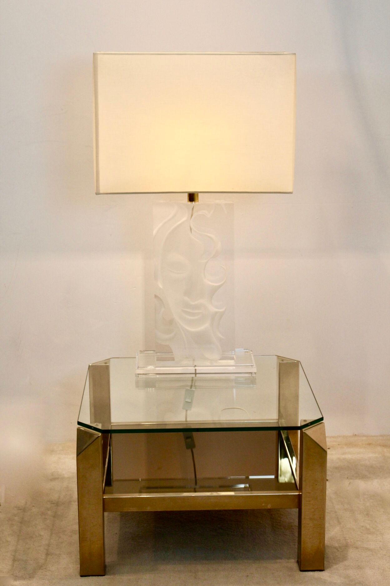Extraordinary Mid-Century Modern Buddha Lucite and Brass Table Lamp, 1970s