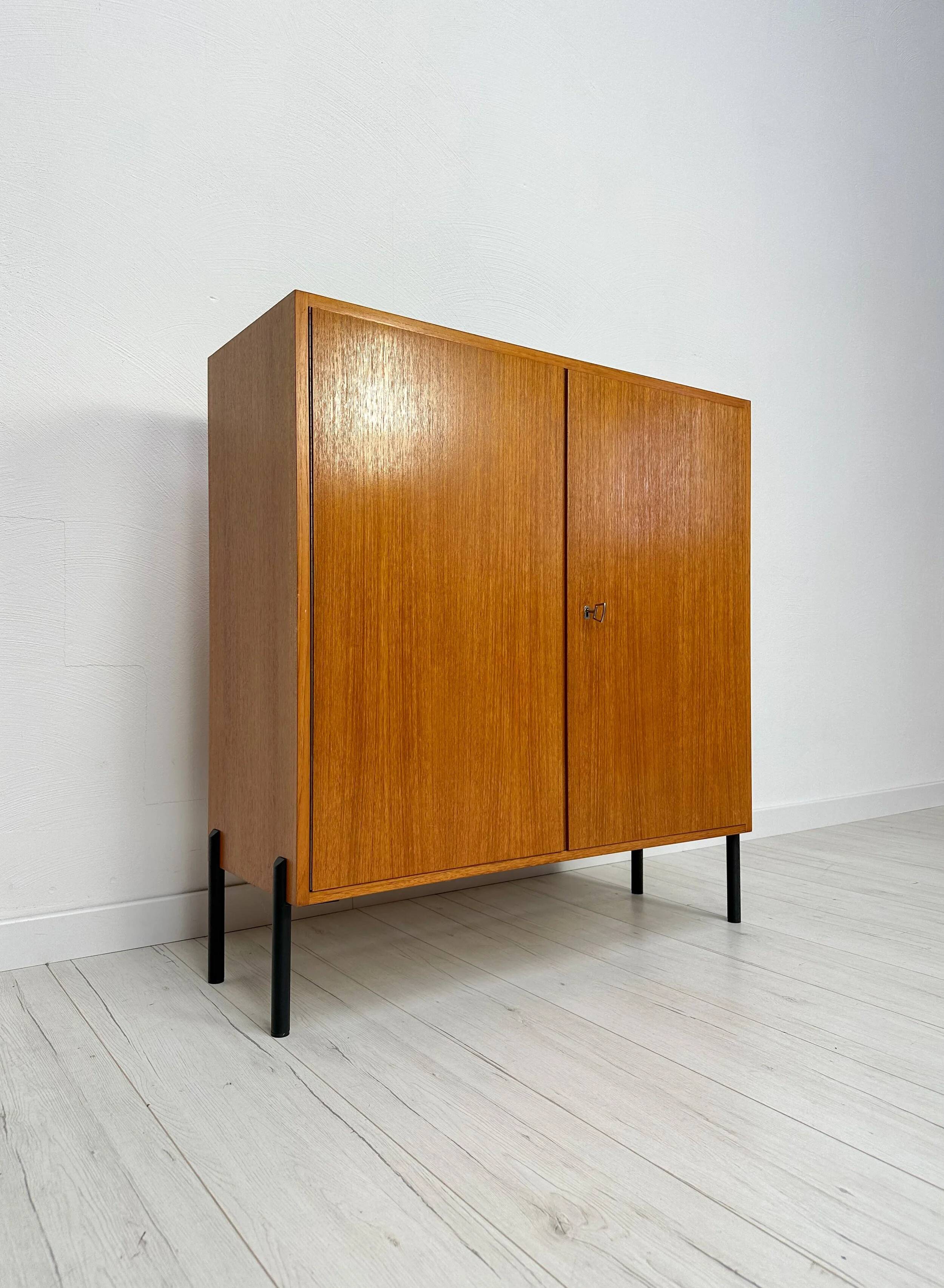 1960s Small Vintage Teak Cabinet with Metal Legs