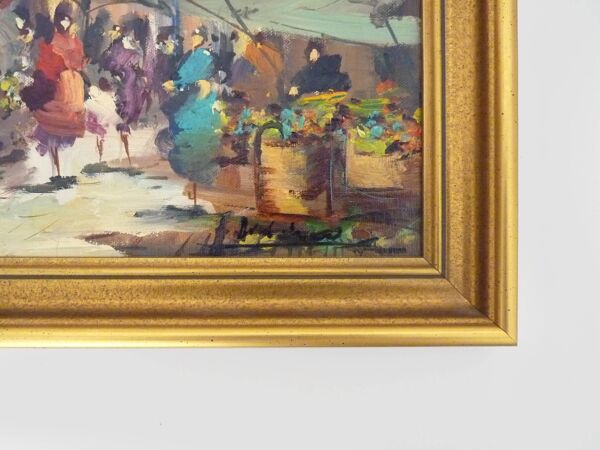 Huile sur carton scène de marché 47,5X37 cm - 18,70X14,56 ''. Signée