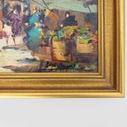 Oil on cardboard market scene 47.5X37 cm - 18.70X14.56 ". Signed