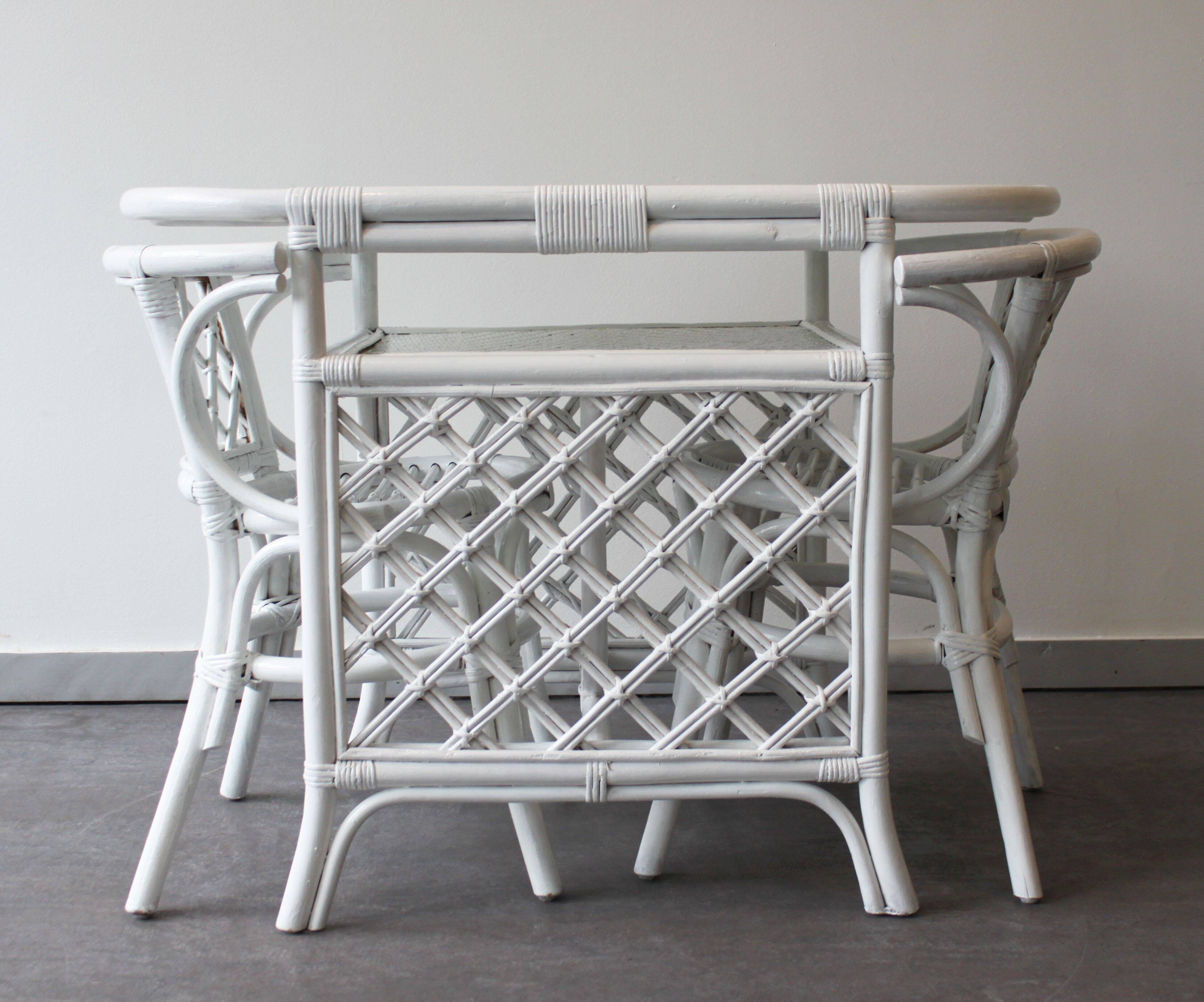 White rattan table and chairs set.