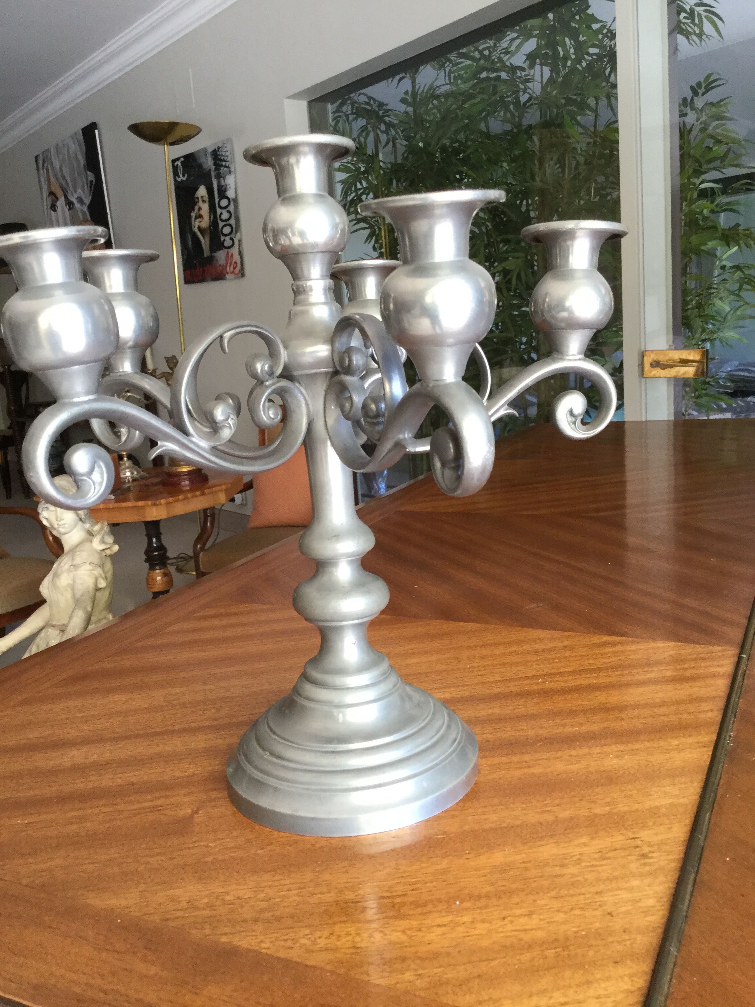 Pair of solid tin candlesticks