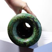 Large Tamegroute candlestick in green glazed terracotta, Morocco, 1960s-1970s.