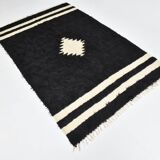 4x7 Cream & Black Angora Kilim Rug, 135x206Cm