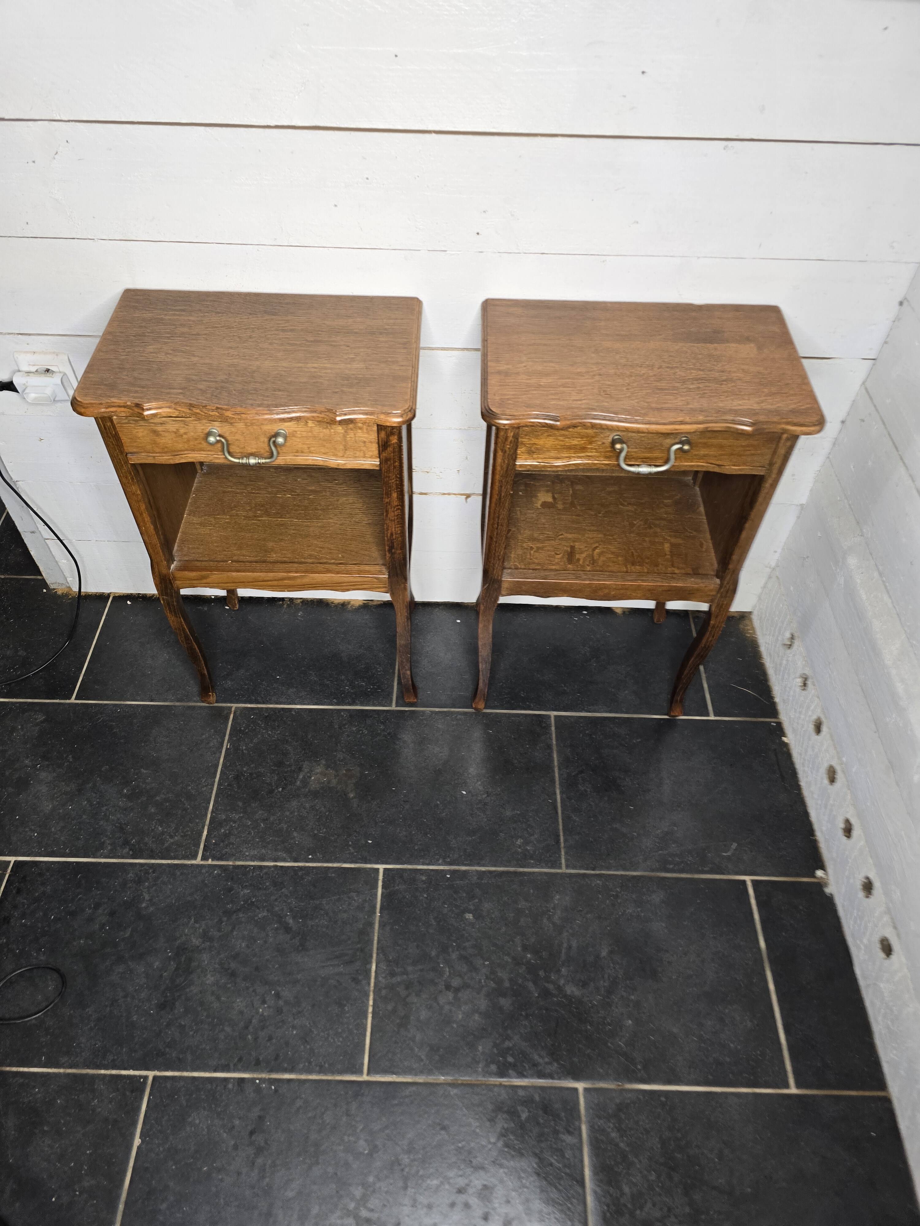 Pair of Louis XV style oak bedside tables