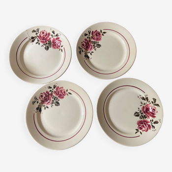4 flat plates of Badonviller model Strasbourg decorated with roses