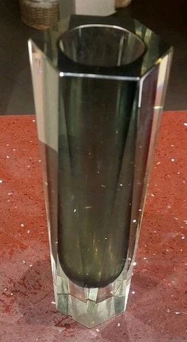 Vase Vintage En Verre Murano Sommerso Goutte Gris Fumé Transparent Années 6